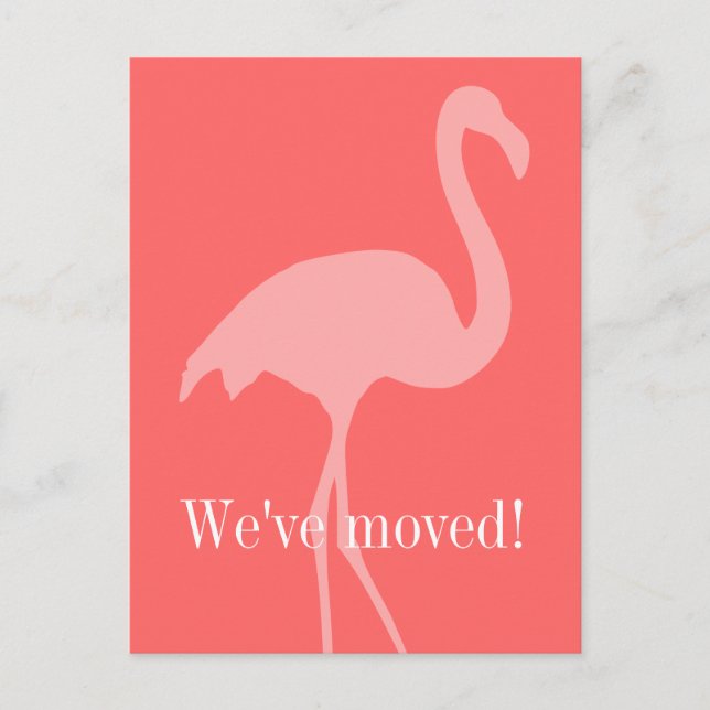 Coral pink flamingo moving postcards for new home (Front)