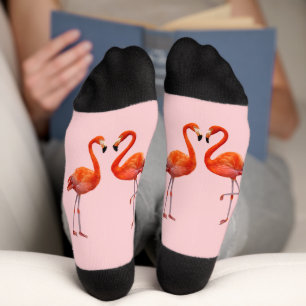 Coral Pink Flamingos on Light Pink Crew Socks