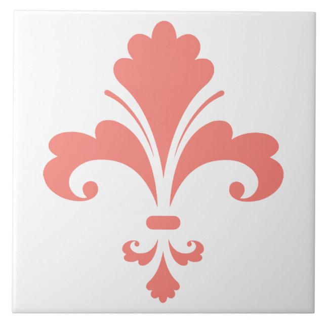 Coral Pink Fleur de lis Tile (Front)
