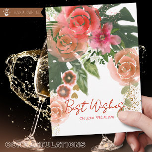 Coral Pink Floral Best Wishes On Your Special Day Holiday Card