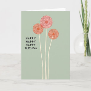 Coral Pink Floral Birthday Card