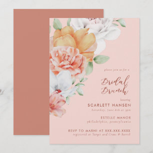 Coral Pink Floral Bridal Brunch Shower Invitation