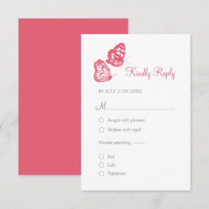 Coral Pink Floral Butterfly Garden Boho Wedding RSVP Card