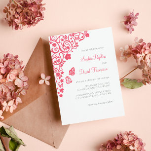 Coral Pink Floral Butterfly Garden Wedding Invitation