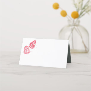 Coral Pink Floral Butterfly Garden Wedding Place Card
