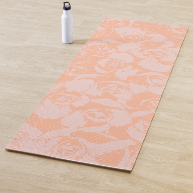 Coral Pink Floral Illustration Botanical Pattern Yoga Mat (In Situ)