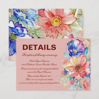 Coral Pink Floral Modern Bold Wedding Enclosure Card