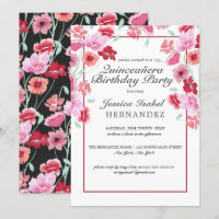 Coral Pink Floral Watercolor Quinceañera Birthday