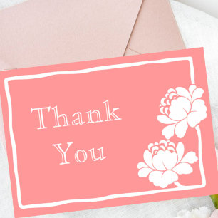 Coral Pink Floral White Peony Botanical Design Thank You Card