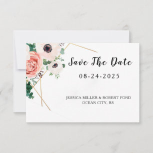 Coral Pink Flowers Wedding Save The Date