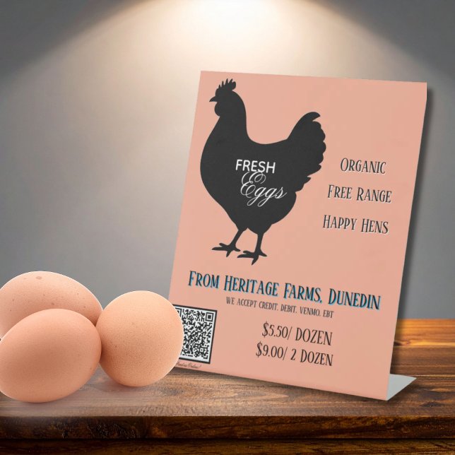 Coral Pink Fresh Eggs Farmer's Market Sign QR Code (Creator Uploaded)
