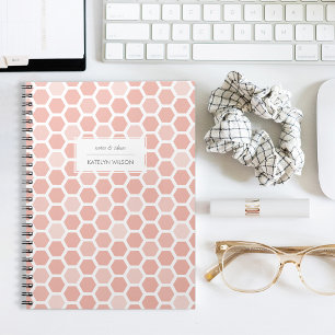 Coral Pink Geo Hexagon Pattern Notebook