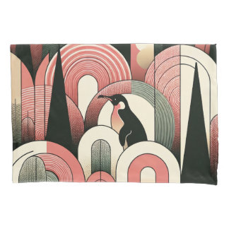 Coral Pink Geometric Abstract Art Deco Penguin Pillowcase