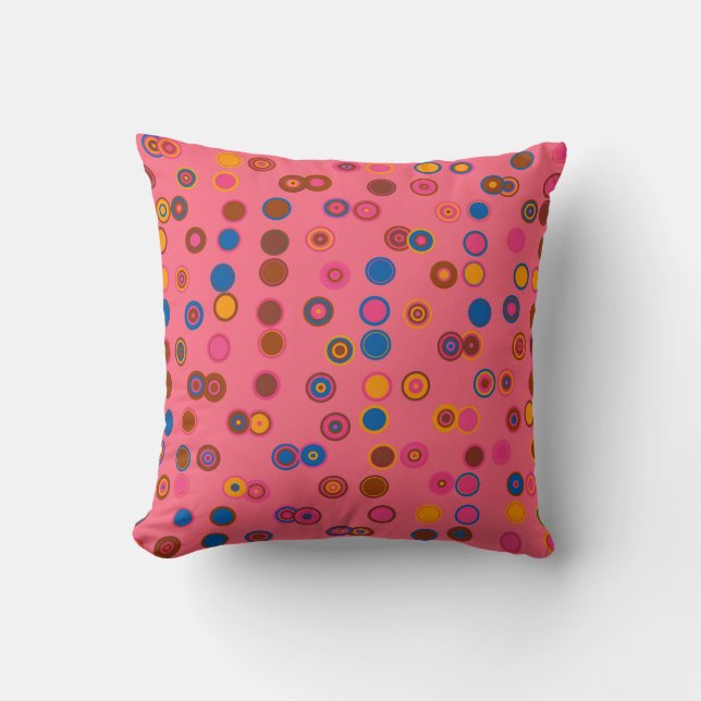 Coral pink geometric circle pattern bubble gum cushion (Front)