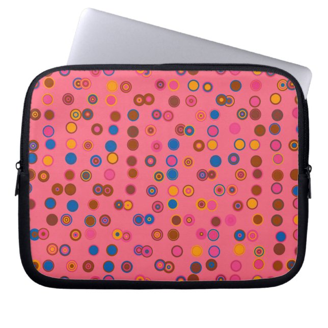 Coral Pink geometric circles bubble gum Laptop Sleeve (Front)