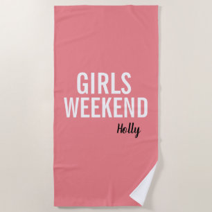 Coral Pink Girls Weekend Beach Towel