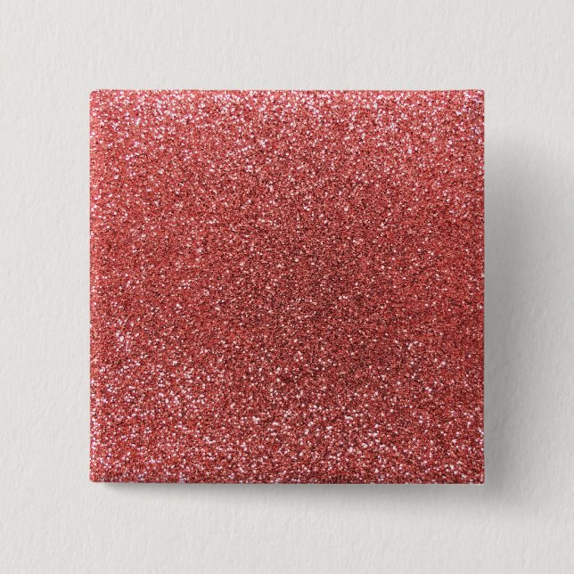 Coral pink glitter 15 cm square badge (Front)
