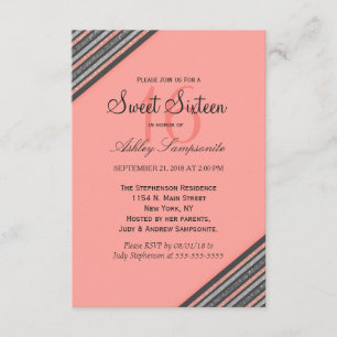 Coral Pink & Glitter Stripes Invitation