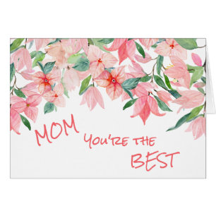 Coral Pink Green Floral Border Mother's Day Card