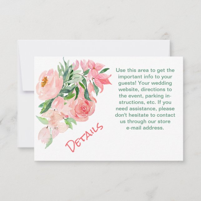 Coral Pink Green Floral Wedding Detail Insert Card (Front)