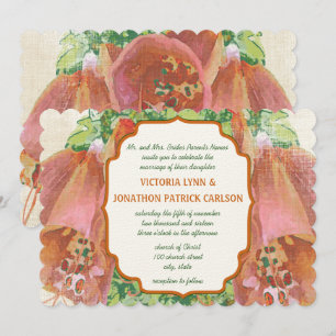 Coral Pink Green Wedding Typography Wedding Invitation