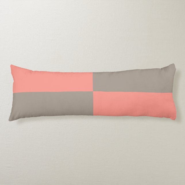 Coral Pink Grey Chequered Pattern Body Cushion (Front)
