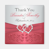 Coral Pink, Grey Floral Wedding Favour Magnet