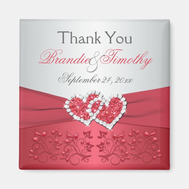 Coral Pink, Grey Floral Wedding Favour Magnet (Front)