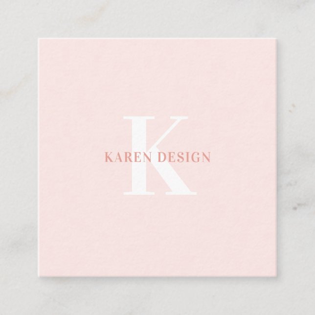 Coral Pink & Grey | Modern Monogram Professional Square Business Card (Front)