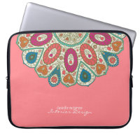 Coral Pink Hand Drawn Henna Circle Pattern Design