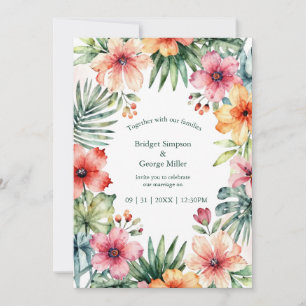 Coral Pink Hawaii Floral Tropical Wedding Invitation