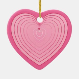 Coral pink heart, deeper pink background ceramic tree decoration