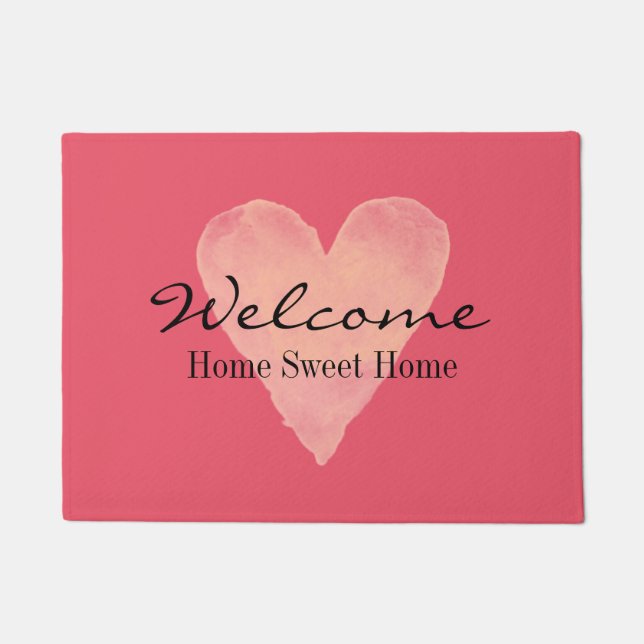 Coral pink heart drawing custom quote small or big doormat (Front)