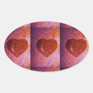 coral pink heart oval sticker