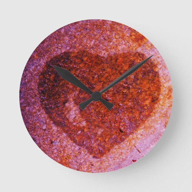 coral pink heart round clock (Front)