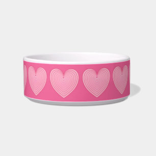 Coral pink hearts, deeper pink background bowl