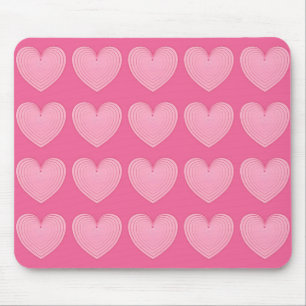 Coral pink hearts, deeper pink background mouse mat