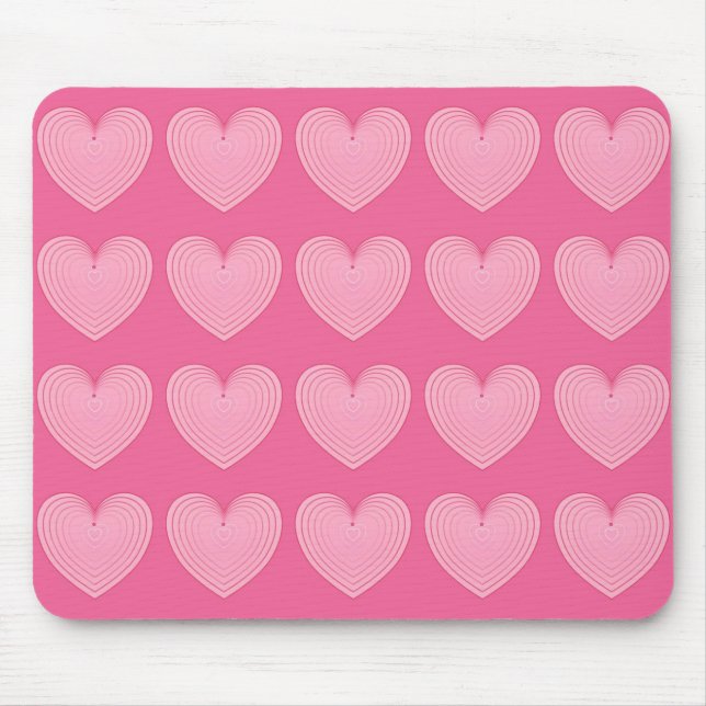 Coral pink hearts, deeper pink background mouse mat (Front)