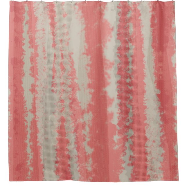 Coral Pink Khaki Abstract Bleed Stripe Shower Curtain (Front)