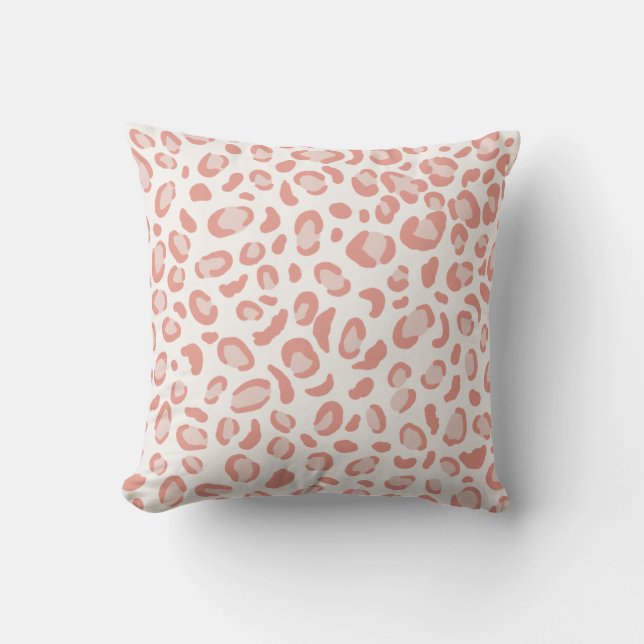 Coral Pink Leopard Animal Print Cushion (Front)