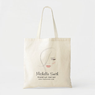 Coral pink lips make up artist branding tote bag