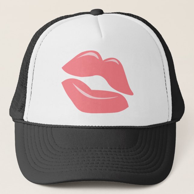 CORAL PINK LUSCIOUS KISS LIPS SHINY LIPGLOSS BEAUT TRUCKER HAT (Front)