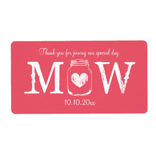 Coral pink mason jar wedding water bottle labels