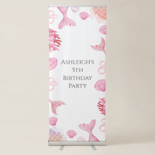 Coral Pink Mermaid Themed Birthday Party  Retractable Banner