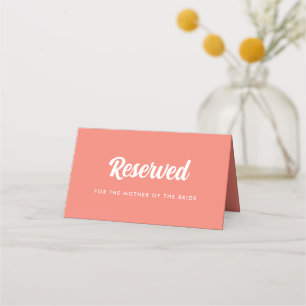 Coral Pink Minimalistic Wedding Reserved Place Card