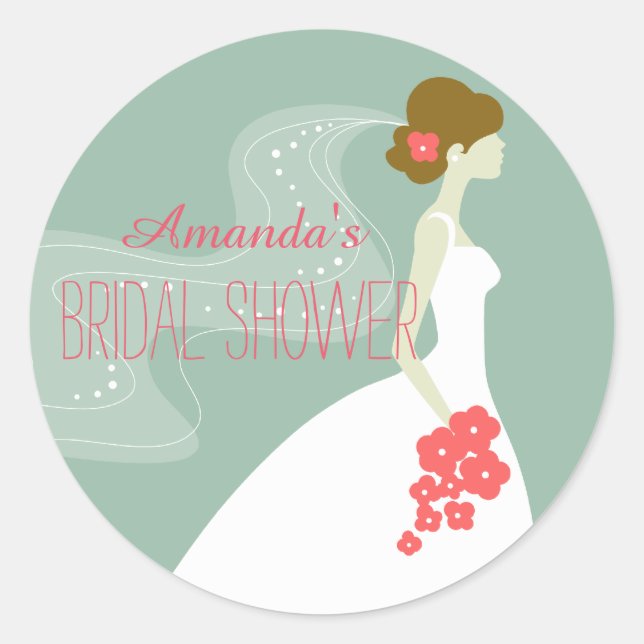 Coral Pink Mint Green Bridal Shower Favour Sticker (Front)