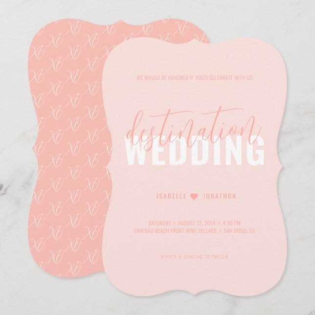 Coral Pink Modern Destination Wedding Invitation (Front/Back)