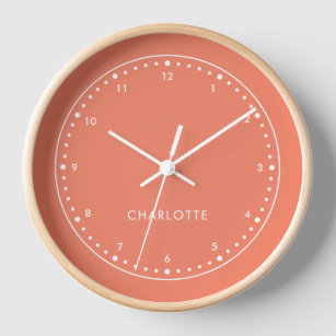 Coral Pink   Modern Name Cute Girly Trendy Stylish Clock