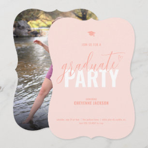 Coral Pink Modern Photo Graduate Party Invitation