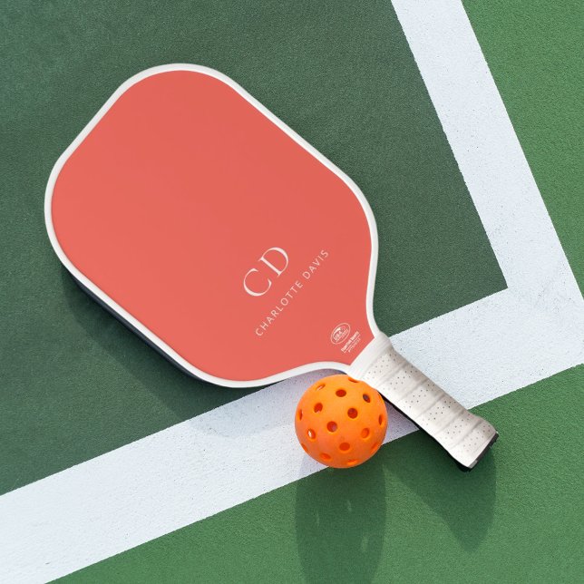 Coral pink monogram initials name pickleball paddle (Creator Uploaded)